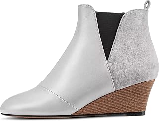 HDEUOLM Women's Half Wedge Esparto Heel Round Toe Ankle Boots Slip-on Wedding Cute 5 CM Heels Shoes