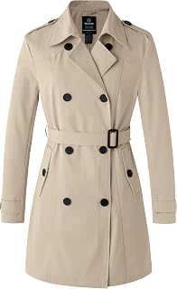 Wantdo Women's Waterproof Trench Coat Classic Lapel Outerwear with Belt