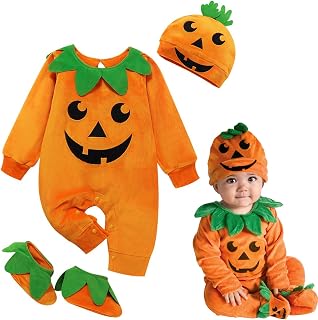Beipegin Baby Halloween Costume Pumpkin Costume Kids Newborn Outfit Jumpsuit Pumpkin Romper with Hat Shoes for Baby Girls Boys Infant Clothes Set