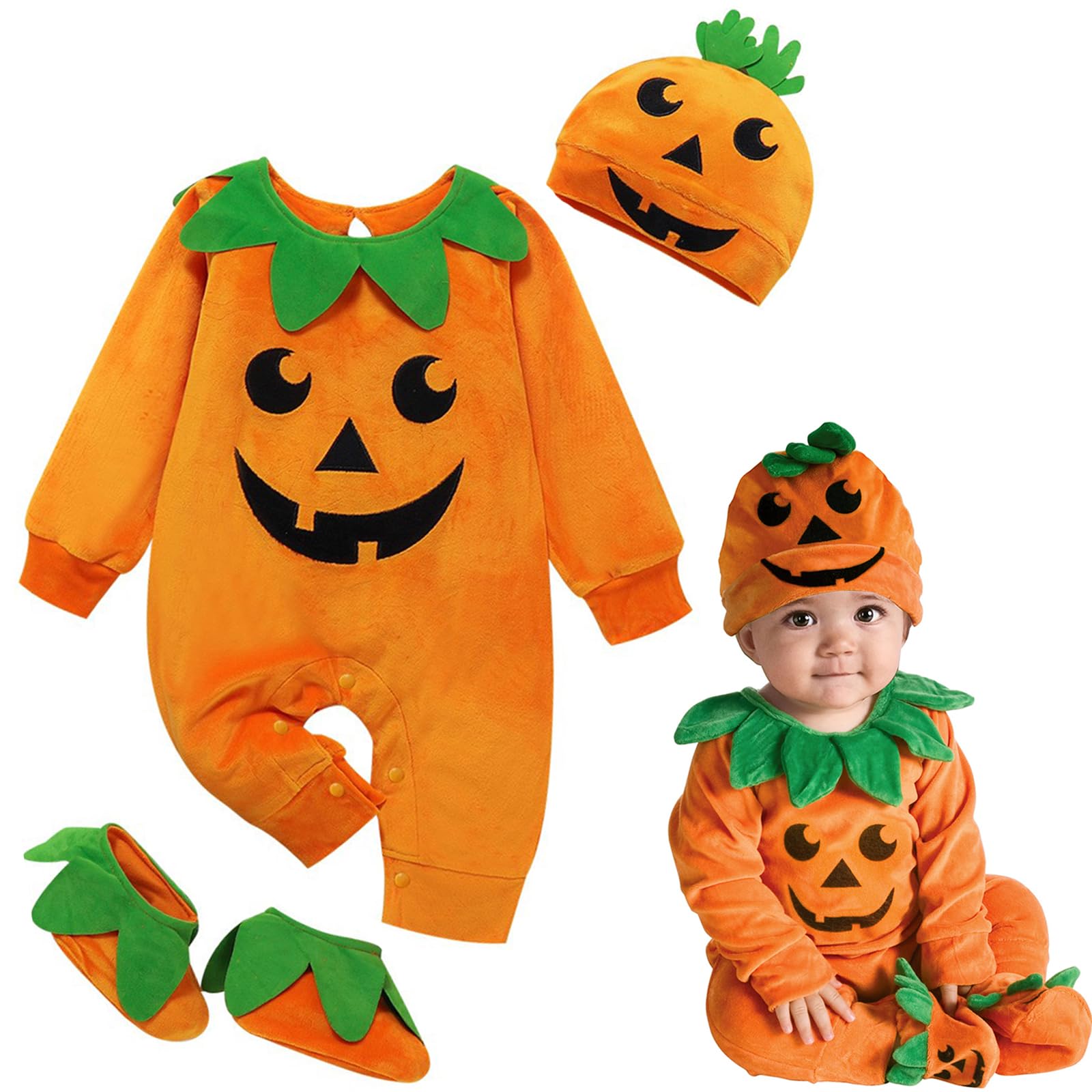 Beipegin Baby Halloween Costume Pumpkin Costume Kids Newborn Outfit Jumpsuit Pum