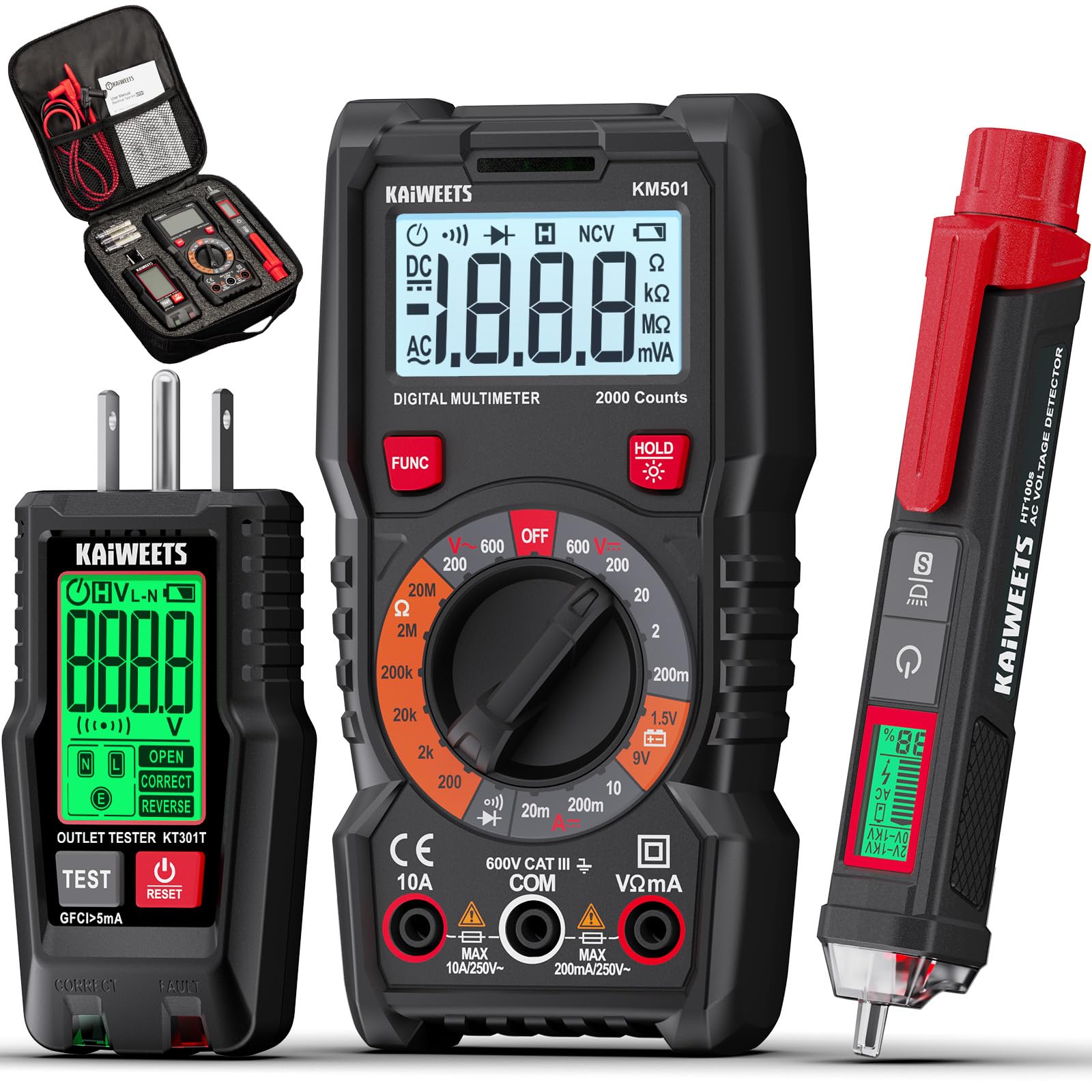 KAIWEETS Electrical Test Kit, Digital Multimeter, Voltage and Outlet Tester | 3-