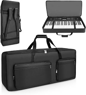 SUNDOY 61 Key Gig Bag for Electric Piano, Keyboard Backpack Case Made from 600D Oxford with 10mm Full Cotton Padding, Lightweight, Durable, & Travel (105x15x43.5-cm)