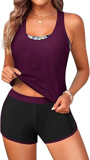 Yonique 3 Piece Athletic Tankini Swimwear for Women with Swim Shorts Tank Tops with Sports Bra and Culottes Swimwear