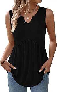 Zeagoo Camiseta sin mangas para mujer, cuello en V, ajuste holgado, casual, estilo bohemio, para la playa y el verano