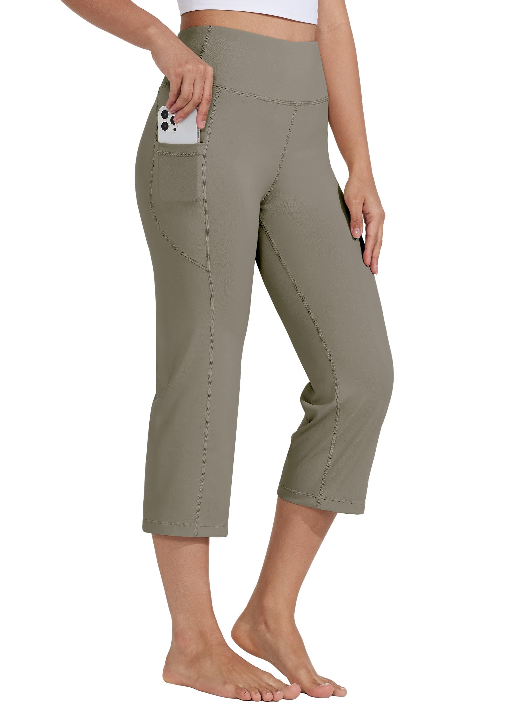Willit Yoga Capri for Women High Waist Crop Straight Leg Athletic Exercise Worko