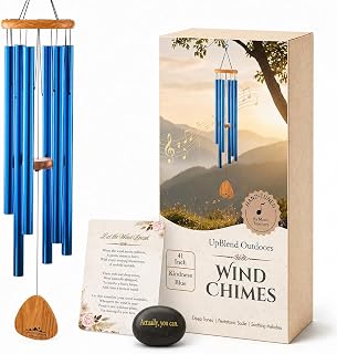 UpBlend 41" Blue Aluminum Wind Chimes for Outside, Deep Tone, B Major