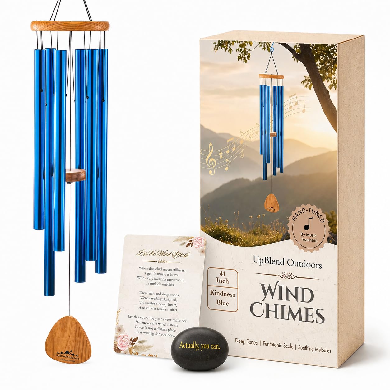 UpBlend 41" Blue Aluminum Wind Chimes for Outside, Deep Tone, B Major
