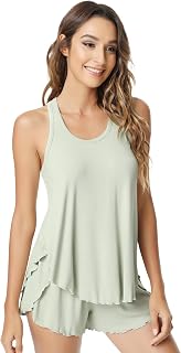 NACHILA Ladies Viscose Bamboo Ribbed Racerback Tank Top and Shorts Pajama Set Sleeveless Sleep Cami Pajamas