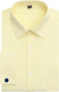 J.VER Men's French Cuff Dress Shirt Regular Fit Long Sleeve Spread Collar Metal Cufflinks