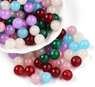 50pcs 10mm Round Glass Beads for Jewelry Making, Mixed Color Imitation Jade Beads, Loose Spacer Beads for Bracelet Earrings Necklace Accessories and Crafts