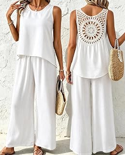 Women Summer Casual Cami Tops Wide Leg Pants Jumpsuit