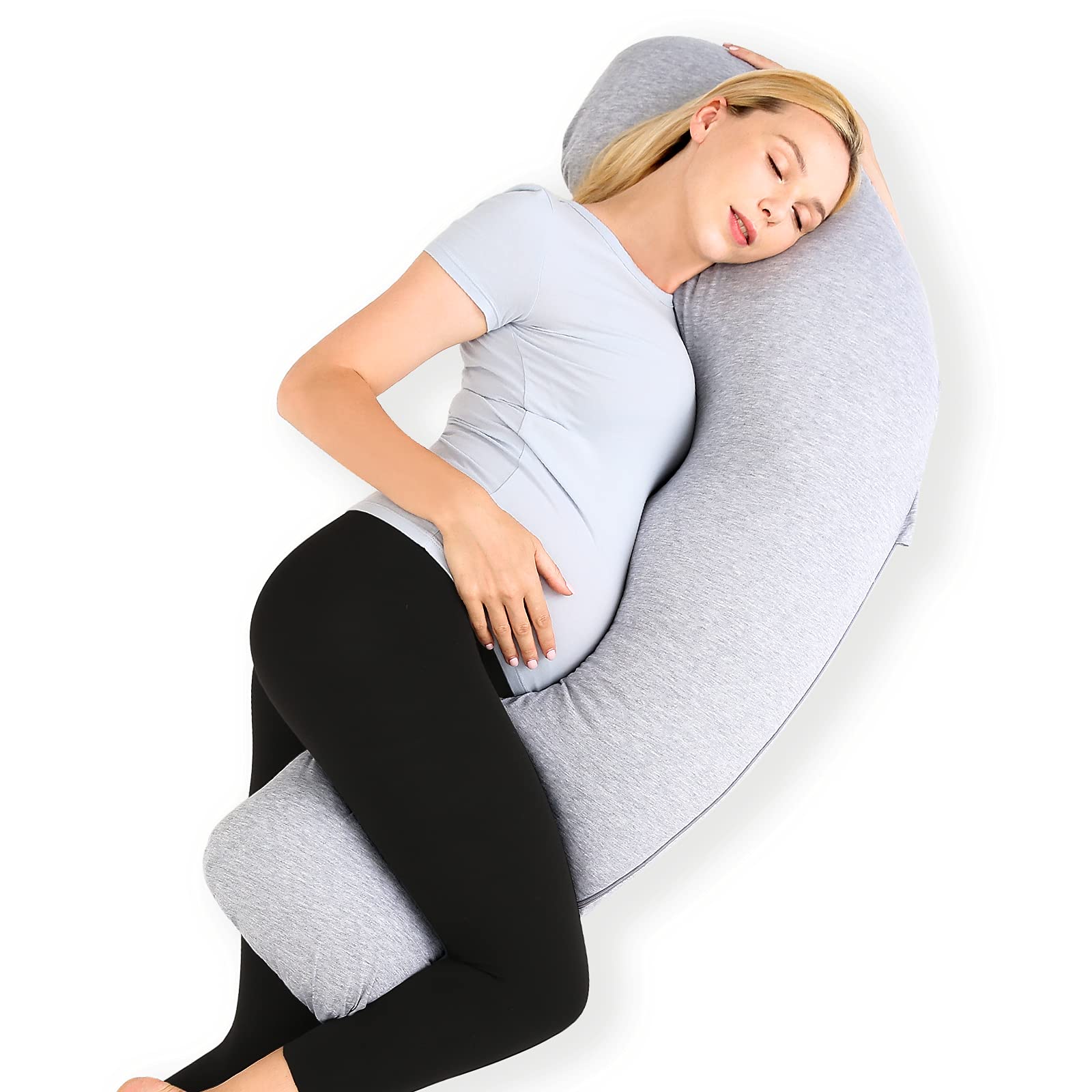 Momcozy J Shaped Pregnancy Pillow, Maternity Body Pillow for Side Sleepers | Coo