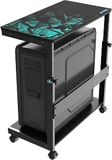 EUREKA ERGONOMIC PC Stand Height Adjustable Black | Height-adjustable 2-tier PC stand with wheels for ATX computer cases or printers, durable steel frame and smooth mobility