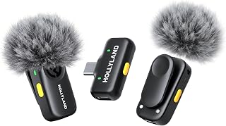 Hollyland Lark A2 Mini Duo(2TX + 1RX) Wireless Microphone, Noise Canceling | Plug & Play, Detail-Rich Audio, 200m, AI Auto-Limit, 14H Use, Mini Microphne for iPhone17/16/15/Android, Vlog, Streaming