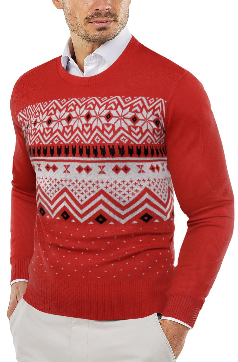 COOFANDY Men's Crewneck Sweaters Long Sleeve Knit Dress Slim Fit Pullover