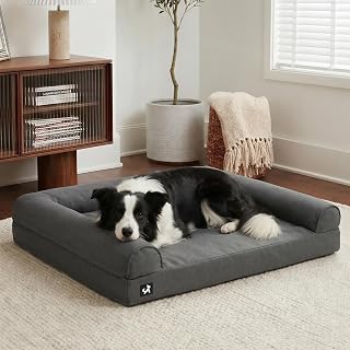 Sytopia Durable Dog Bed 42in XL, Indestructible Chew Proof Dog Beds for Large Dogs, Heavy Duty Tough Waterproof Canvas, Washable Removable Cover, Non-Slip, Indoor & Outdoor, 100+ lbs, Dark Gray