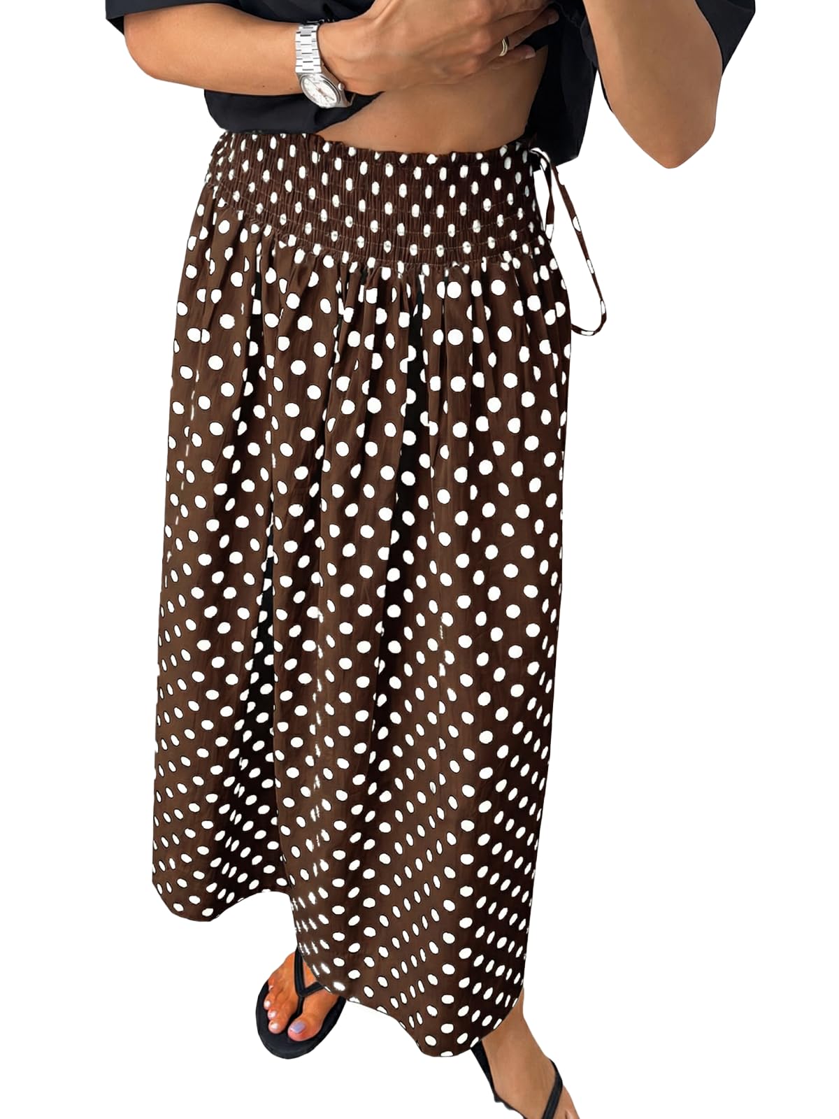 Tankaneo Women's Polka Dot Skirt Bohemian Style High Waist