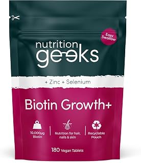 Biotin Hair Growth Supplement - 180 Vegan Tablets for Women & Men | Enhanced with Zinc & Selenium, Hair Vitamins Complex, Biotin 10000 mcg, Hair Skin and Nails Vitamins for Women & Men UK