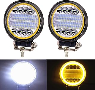 72W LED Work Light, 4.5 Inches, Round Work Light, Wide Angle / Narrow Angle, White 6,500K, 12V-80V, Waterproof, General Purpose, Yellow Halo Ring