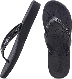 ONCAI Damen Zehentrenner Flip Flops mit Glitter Indoor/Outdoor Sommer Schwimmbad Strand Komfort Strand Plattform Angenehme Sandalen Badelatschen mit Orthopädie Arch Support Größe 36-43 EU