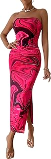 PRETTYGARDEN Women Summer Dress for Wedding Strapless Maxi Bodycon Long Floral Mesh Beach Holiday Party Dress
