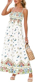 CUPSHE Women's Maxi Dress Ditsy Floral Sleeveless Smocked Ruffled Spaghetti Straps Long Summer Beach Dresses