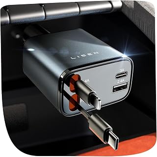 LISEN Retractable Car Charger, 84W Car Charger USB C Fast Charge,4 in 1 | Cigarette Lighter Adapter, Car Accessories, Gifts for Men Women Dad Mom, for iPhone 18 Pro Max 18 Pro 17 16 15 14 13 12