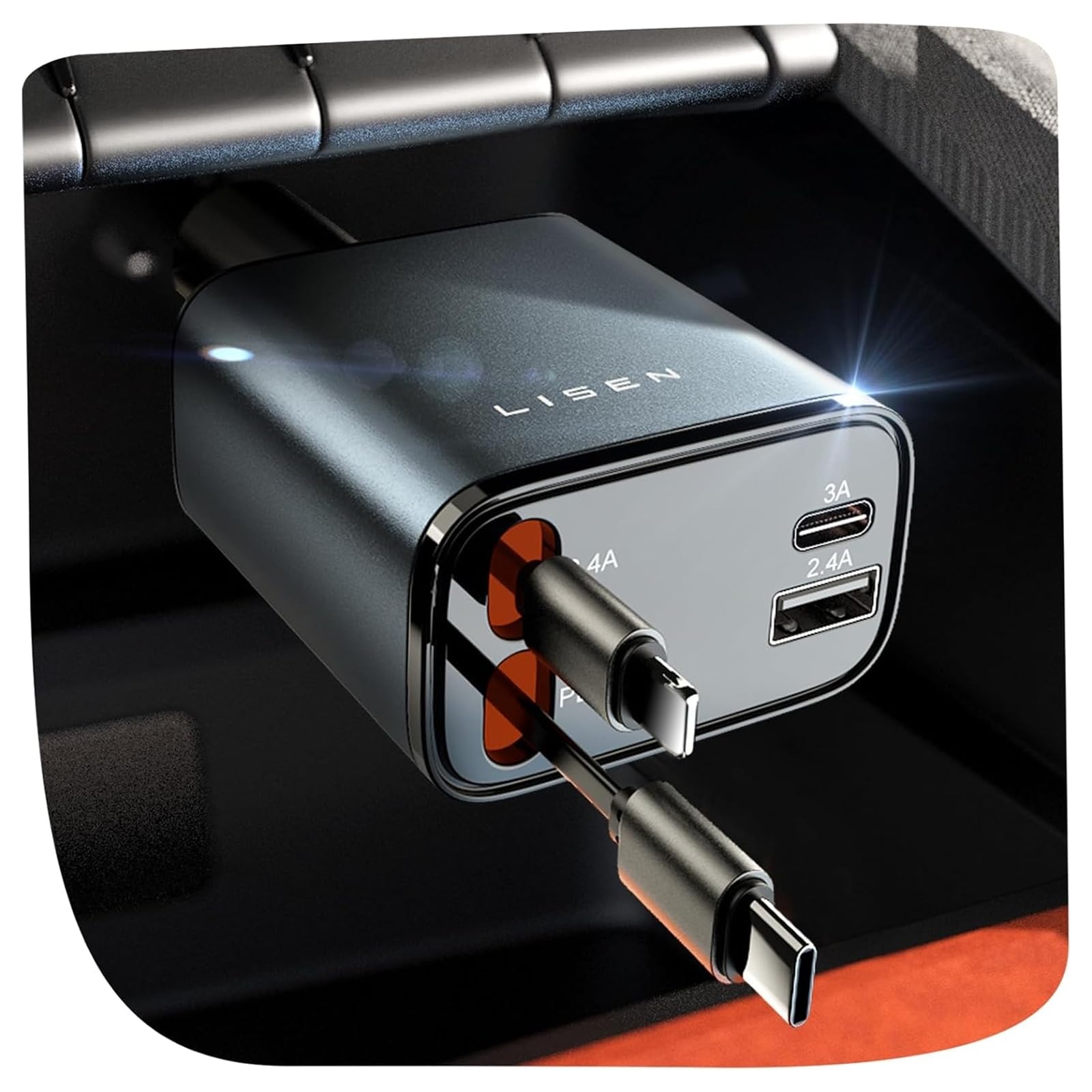 LISEN Retractable Car Charger, 84W Car Charger USB C Fast Charge,4 in 1 | Cigare