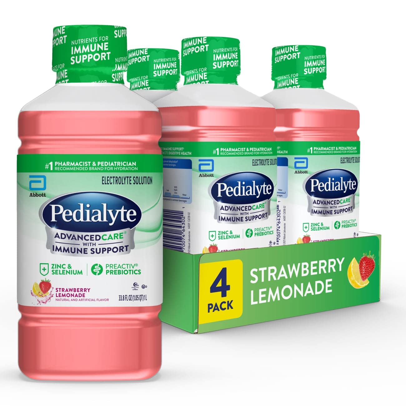 Pedialyte AdvancedCare Electrolyte Drink, Strawberry Lemonade, 1 Liter, 4pk | Hy