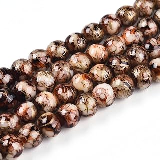 100 Strands 6mm Glass Beads Opaque Gold Safe Style Round Loose Glass Beads for Jewelry Making Earring Necklace Bracelet DIY Accessories (Brown)
