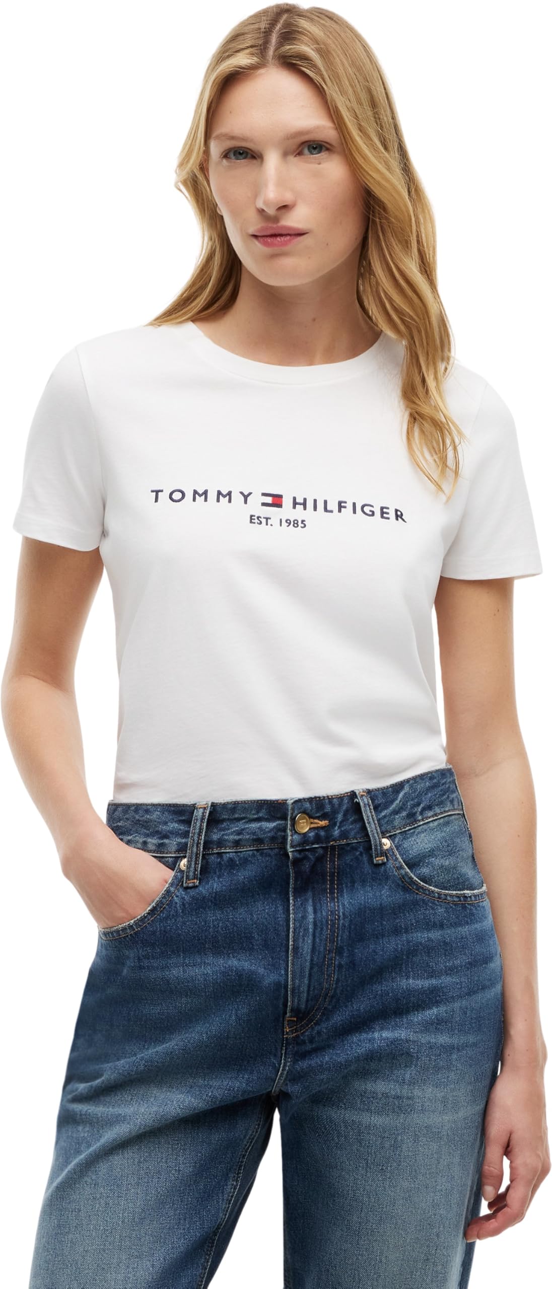 Tommy Hilfiger Women's Short-Sleeved T-Shirt New Crew Neck Tee Slim Fit