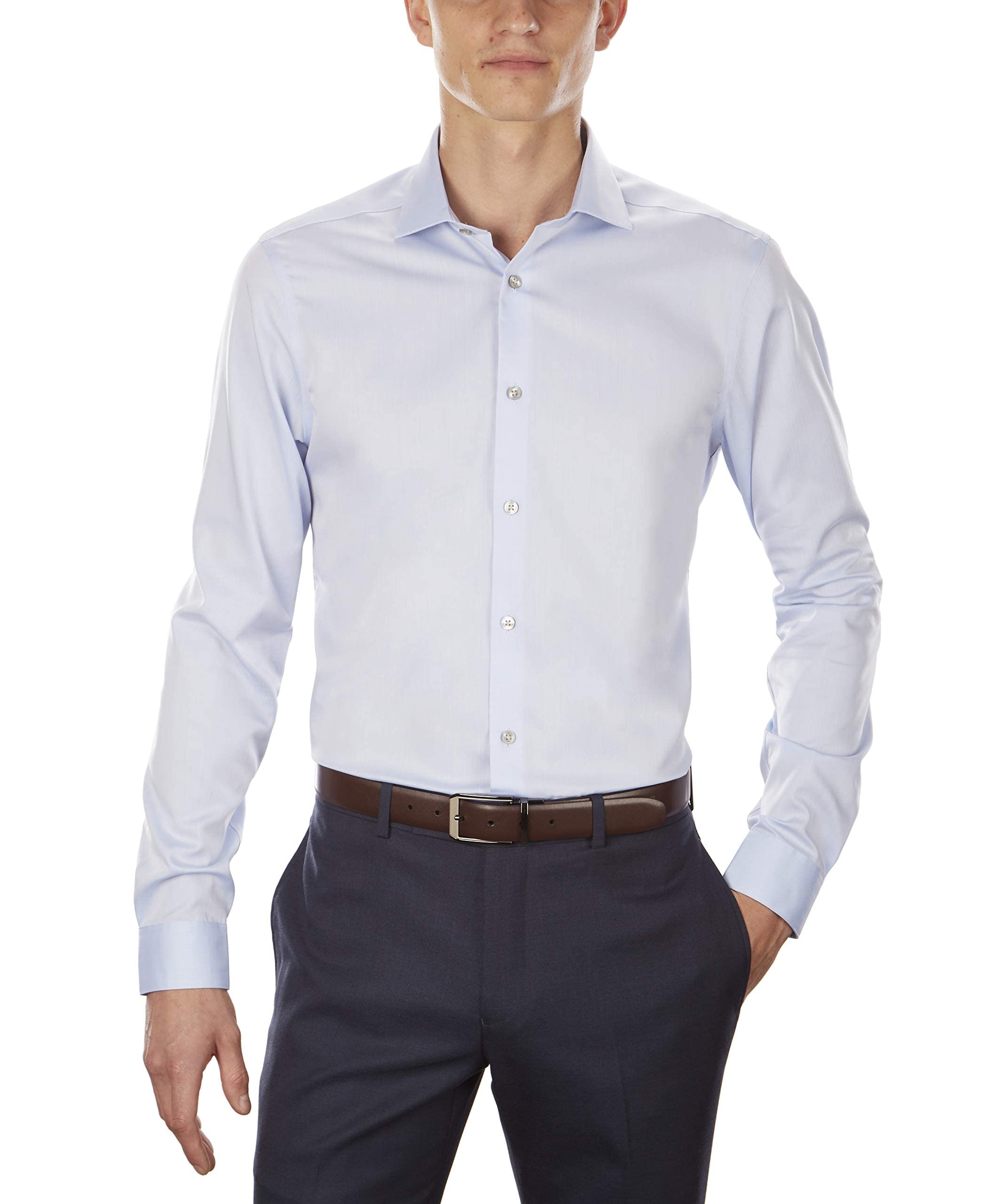 Calvin Klein Men's Slim Fit Non Iron Herringbone Spread Collar Dress Shirt
