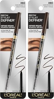 L'Oreal Paris Makeup Brow Stylist Definer Waterproof Eyebrow Pencil, Ultra-Fine Mechanical Pencil, Draws Tiny Brow Hairs and Fills in Sparse Areas and Gaps, Dark Brunette, 0.11 Ounce (Pack of 2)