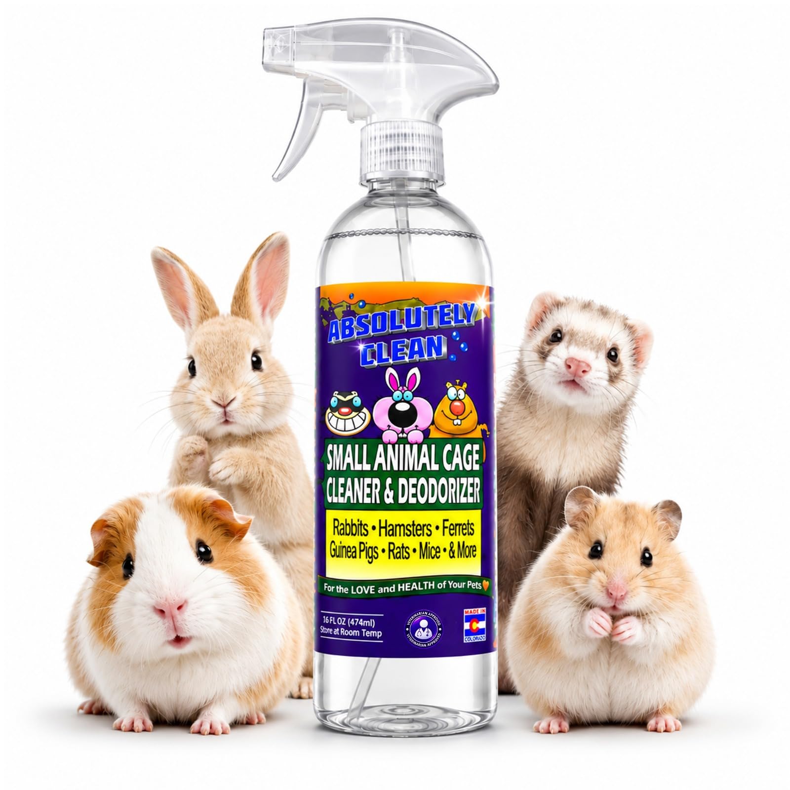 Amazing Small Animal Cage Cleaner - Just Spray/Wipe - Easily Removes Messes & Od