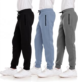 PURE CHAMP 3Pk Boys Sweatpants Fleece Athletic Workout Kids Clothes Boys Joggers with Zipper Pocket and Drawstring Size 4-20