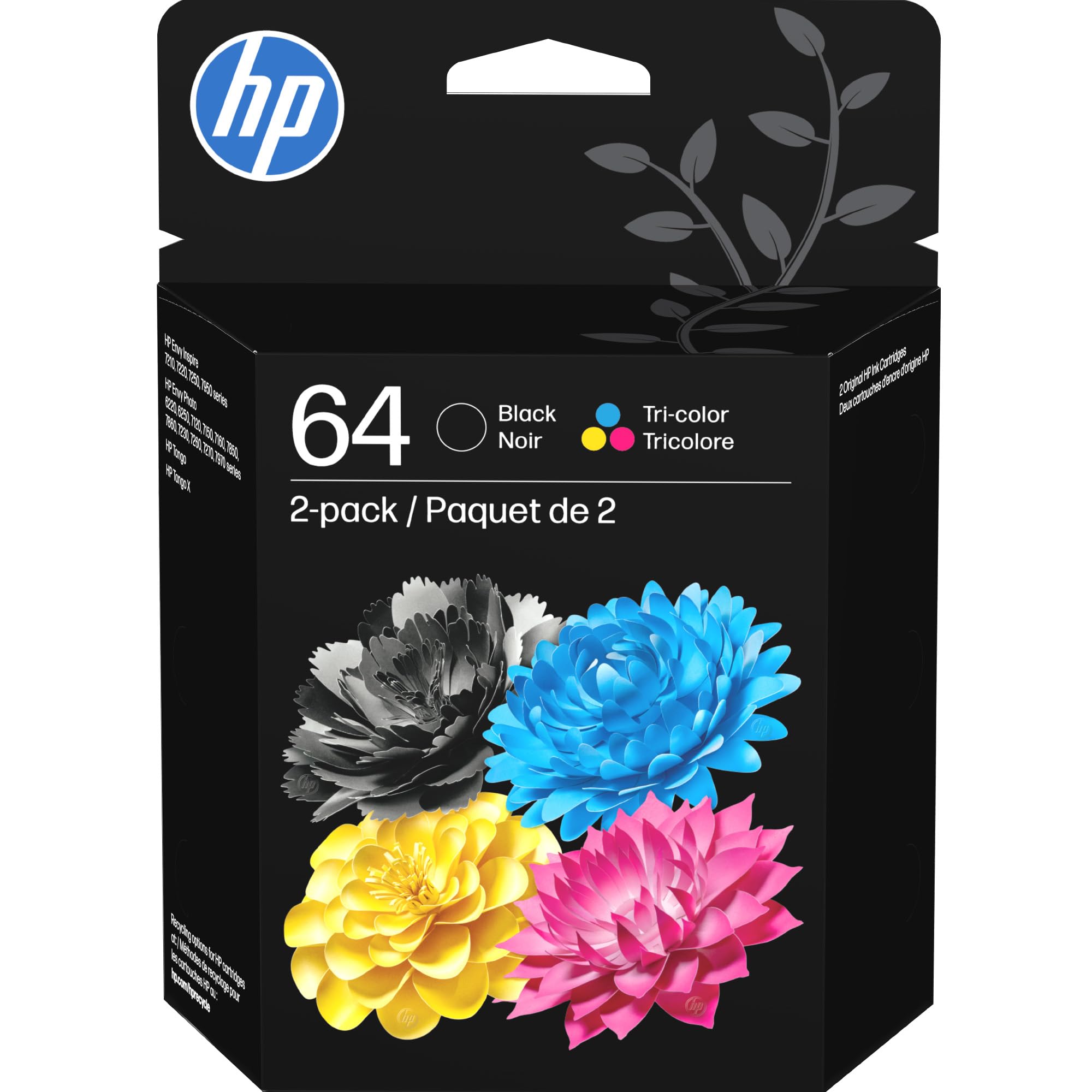 HP 64 Black & Tri-Color Ink Cartridges Printers (Combo Pack) | Works with Printe