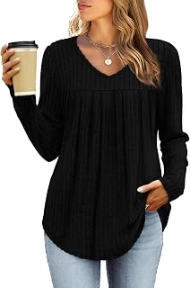 WIHOLL Long Sleeve Shirts for Women V Neck Lightweight Sweaters Casual Tunic Tops Fashion Clothes for Fall 2025