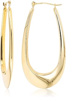 14K Yellow Gold High Polished Oval Hoop Earrings with Hinged Clasp | Various Sizes & Design | Yellow Gold Hoops | Solid 14k Gold Earrings Gold For Women