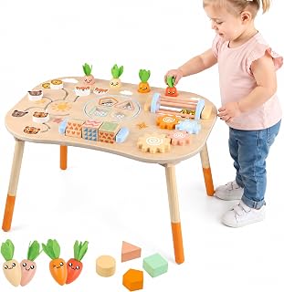 Wooden Activity Table Baby Activity Center Montessori Toys for 1 Year Old | Activity Center for Babies Aged 1–3 Sensory Toys Birthday Gift for Boys and Girls 1+ Years Old