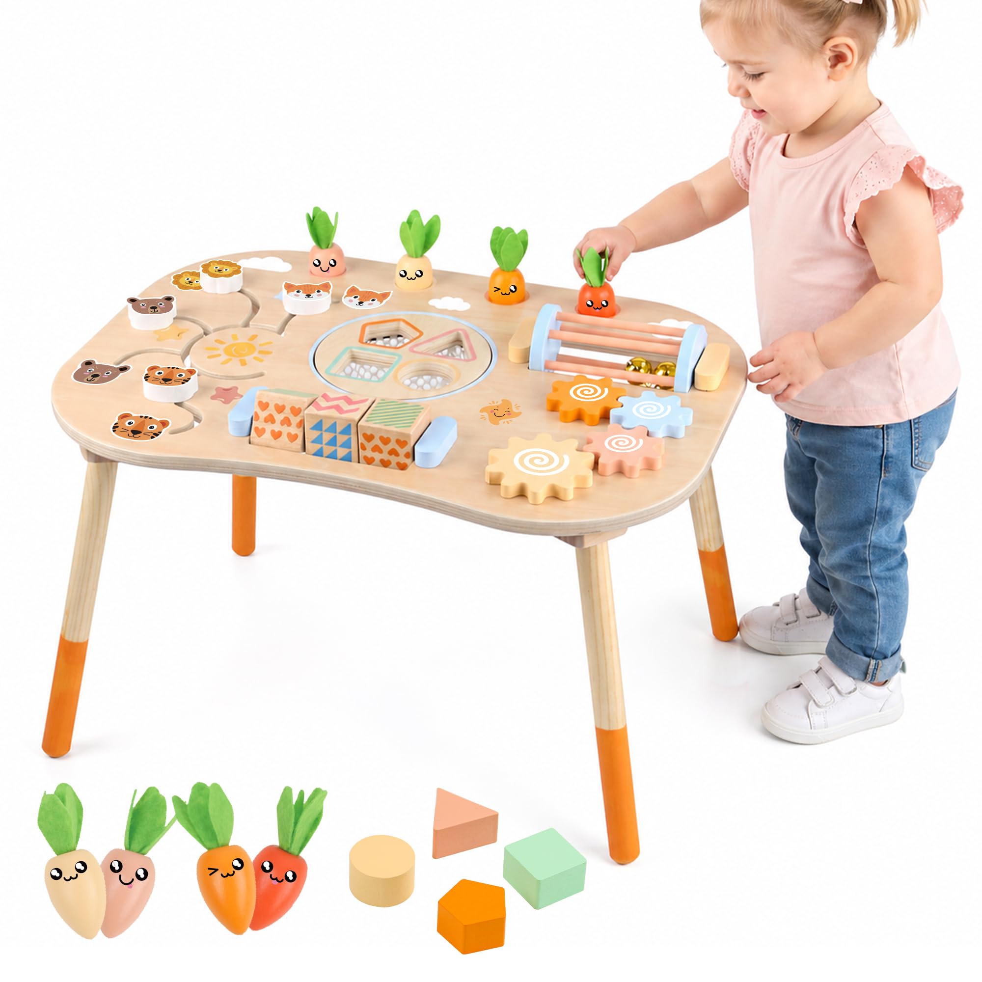 Wooden Activity Table Baby Activity Center Montessori Toys for 1 Year Old | Acti