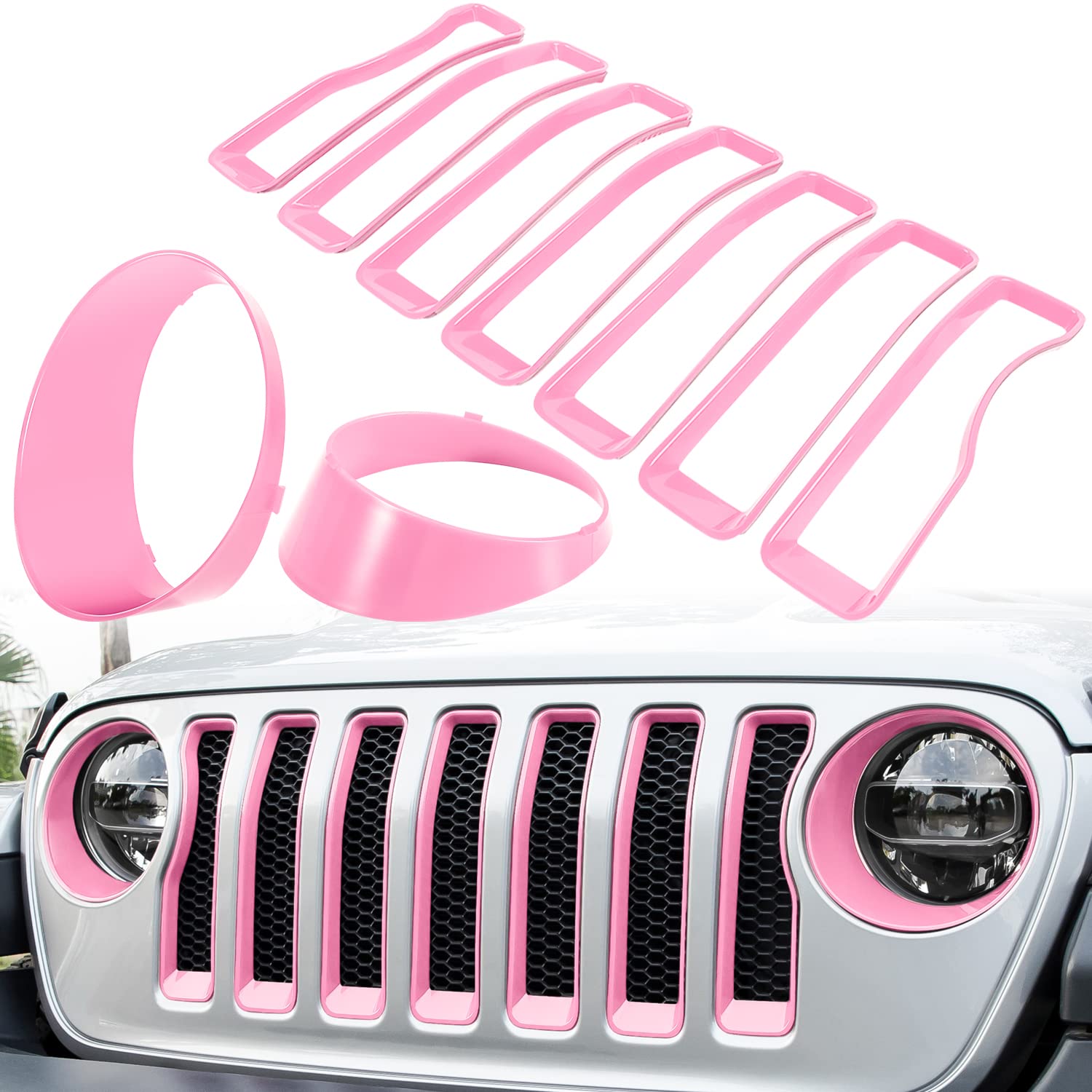 Front Grille Mesh Inserts &amp; Headlight Cover for Jeep Wrangler JL JLU Sport &
