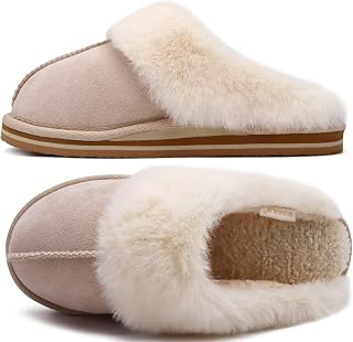 KuaiLu Slippers Women's Fluffy Plush Closed Winter Warm Slippers Women Cuddly Memory Footbed Home Slippers Non-Slip Fixed Sole Hut Shoes Indoor Outdoor