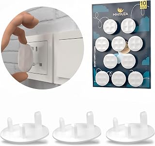 Plug Socket Covers UK Pack of 10 - Baby Proof 3 Pin Socket Protector White | Child safety plug blockers, flush blanking caps for electric wall outlets, tight grip, for nursery, kitchen and school