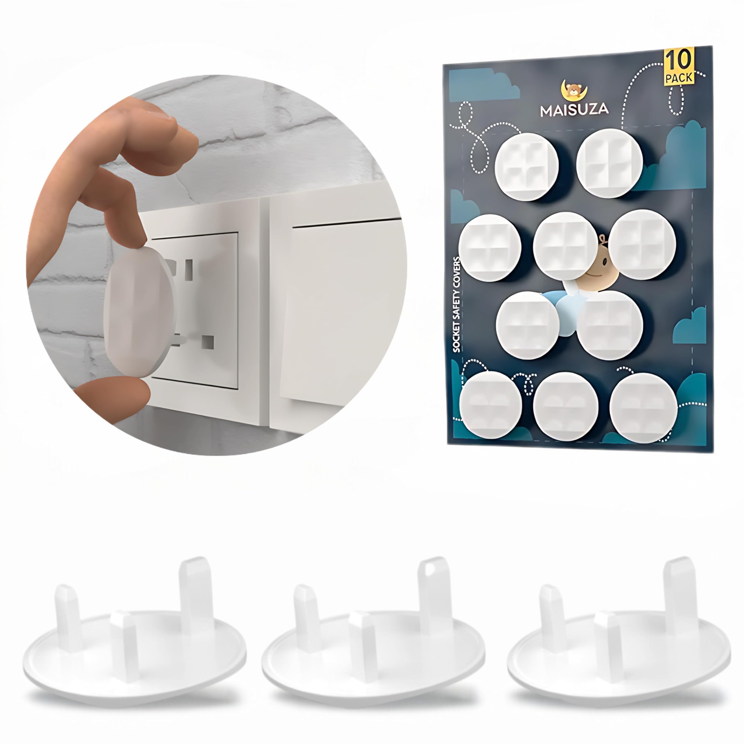 Plug Socket Covers UK Pack of 10 - Baby Proof 3 Pin Socket Protector White | Chi
