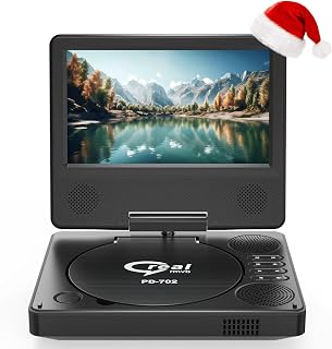 9.5" Portable DVD Player with 7.5" Swivel Display Screen, 5-Hour Built-in Rechargeable Battery, Car DVD Player,Supports SD Card/USB/CD/DVD and Multiple Disc Formats, High Volume Speaker