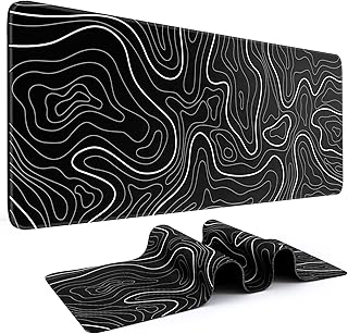 DIGSOM Gaming Mouse Pad, Black with White Topographic Line, 31.5x11.8in