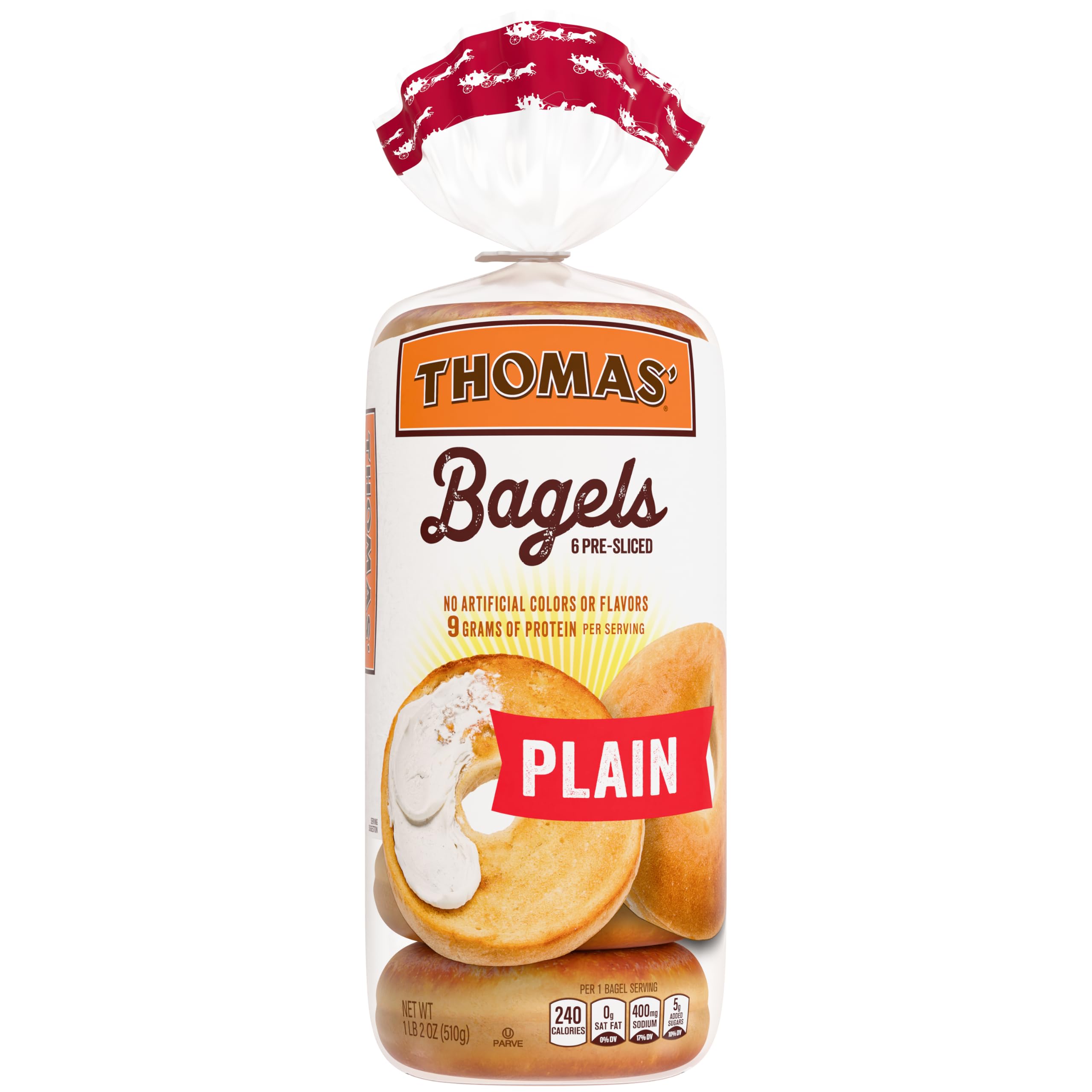 Thomas' Plain Bagels, 6 count, 18 oz | Circle U Orthodox Union - Parve | No Arti