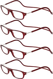 TBOC - Adjustable Folding Reading Glasses with Magnetic Clip, [Pack of 4] Comfortable Neck Frame for Women and Men, Ideal for Home, Work, Mobile Phone, Tablet