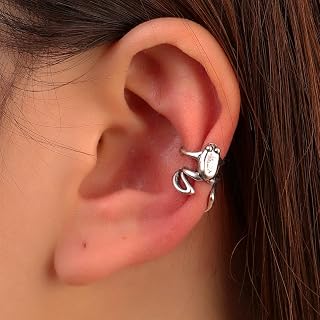 Frog Earrings for Women Trendy Green Frog Ear Cuff Non Piercing 3D Animal Earrings Cool Funny Frog Jewelry Gift, Brass, No Gemstone
