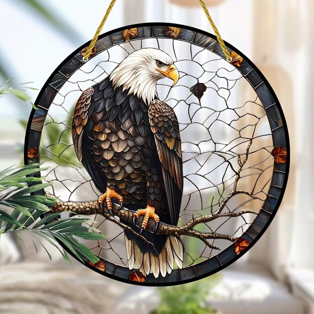 Colorful Acrylic Suncatcher, Vibrant Eagle 7-inch Hanging Window Decor with Prin